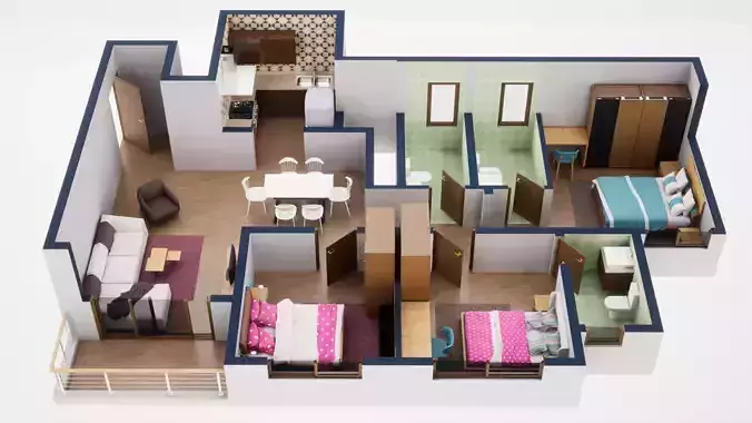 3D Floor Plan Model 55