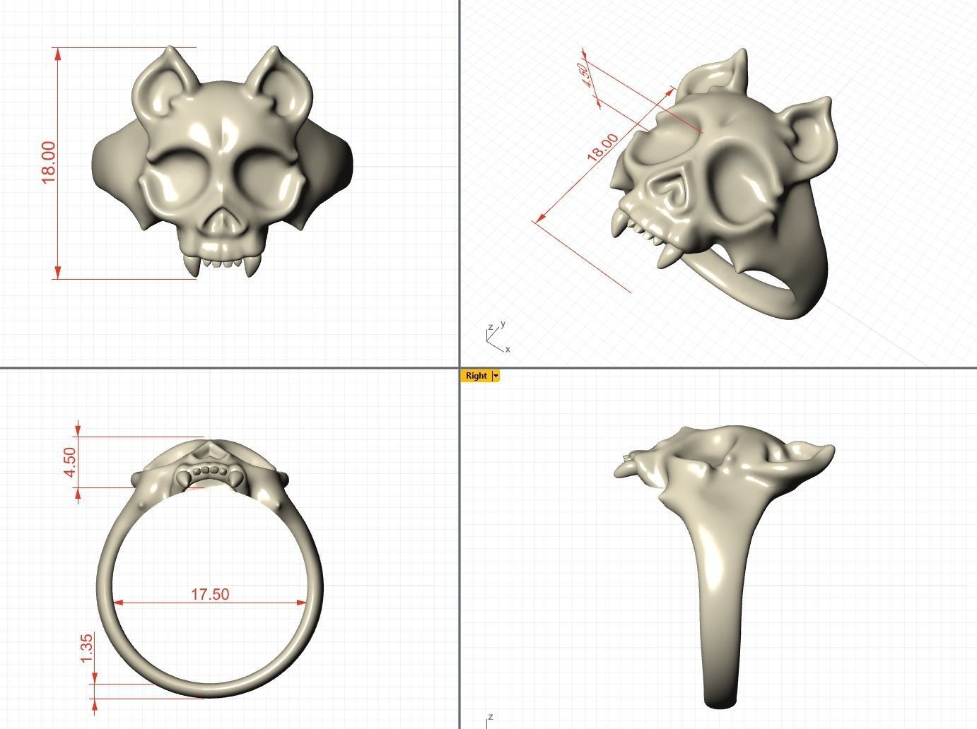 Cat Skull Ring 3D print model_1