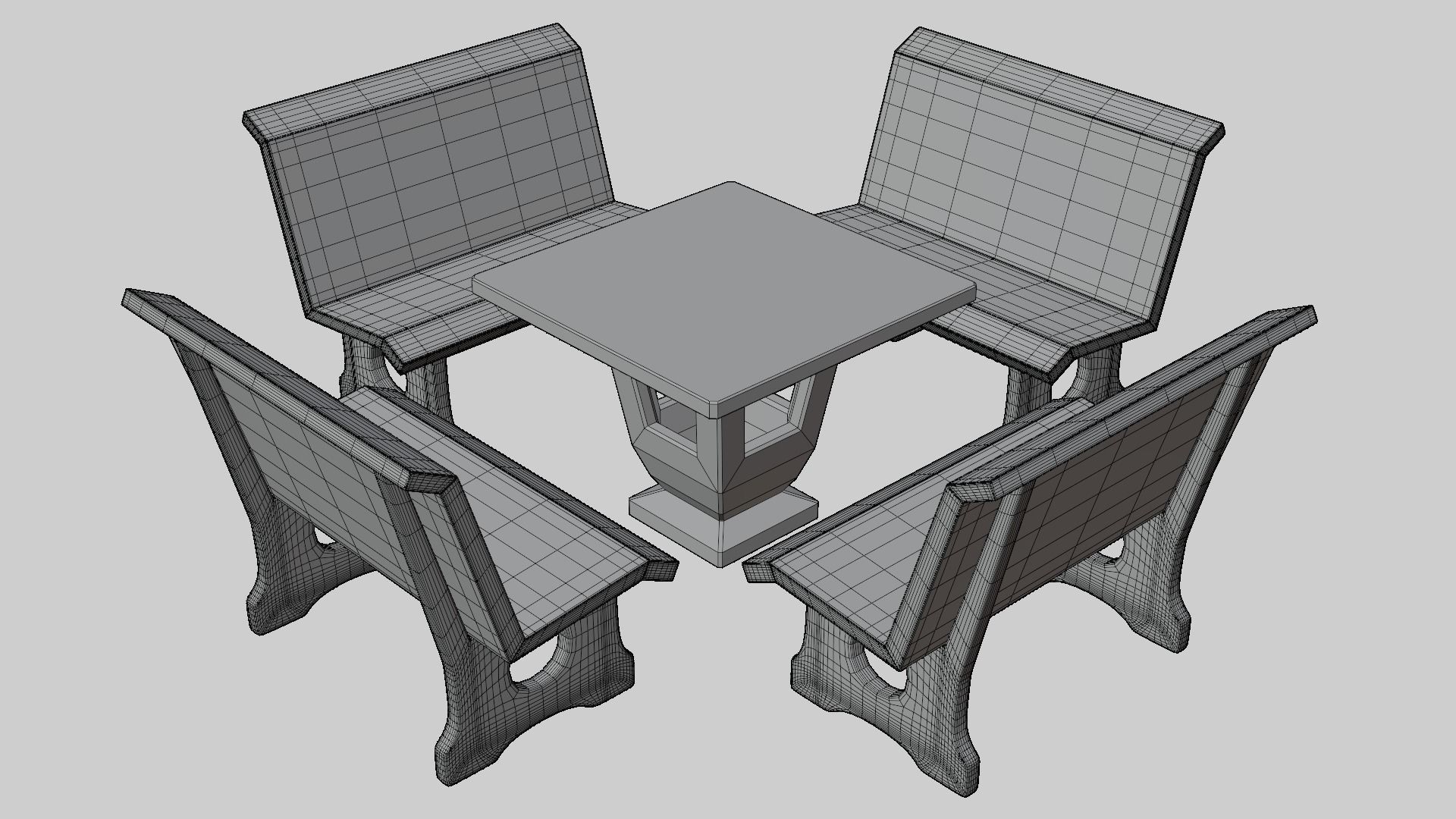 Terrazzo Bench set 3D model_2
