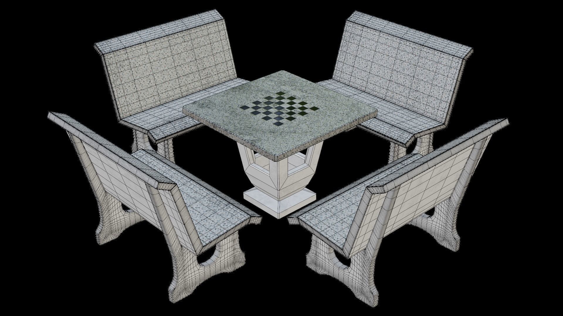 Terrazzo Bench set 3D model_1