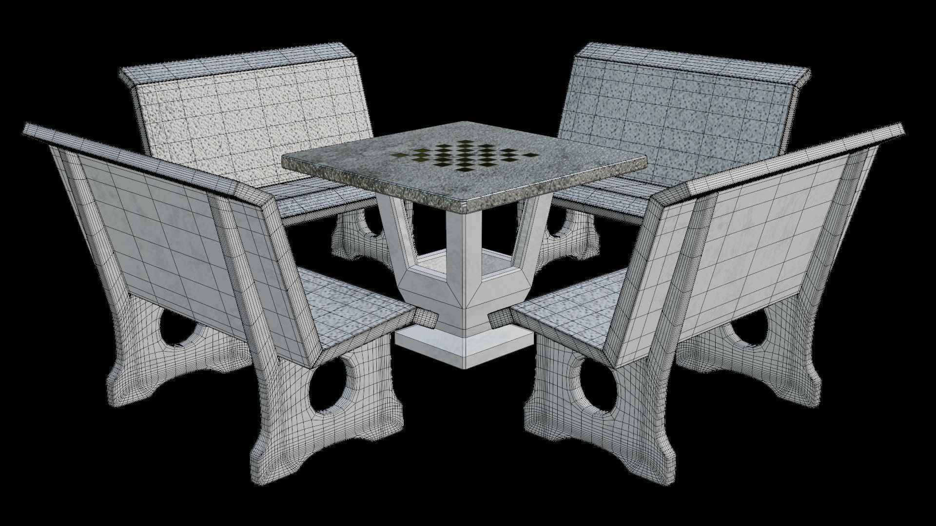 Terrazzo Bench set 3D model_4
