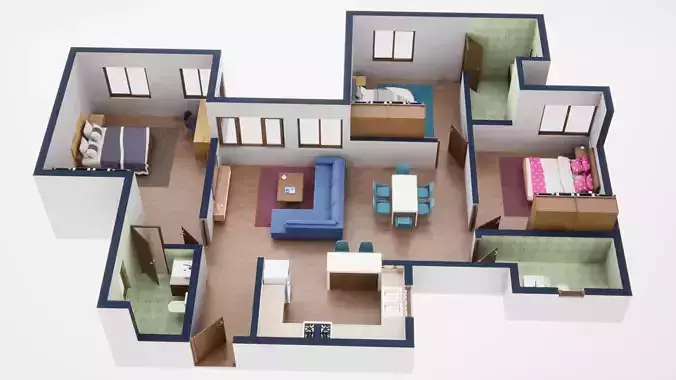 3D Floor Plan Model 56