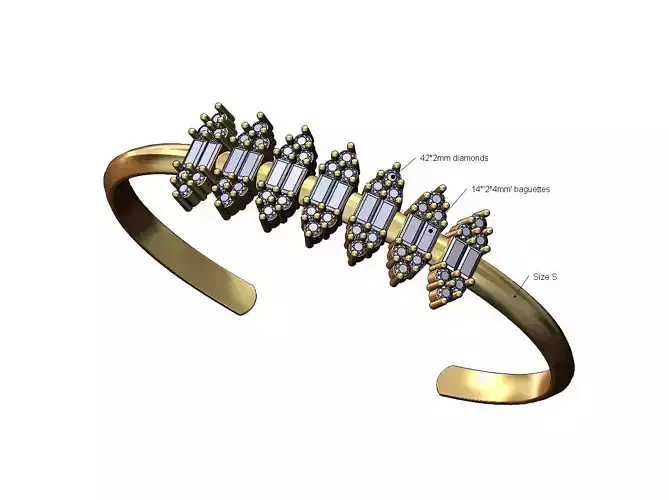 Baguettes clusters motifs cuff bracelet Size S
