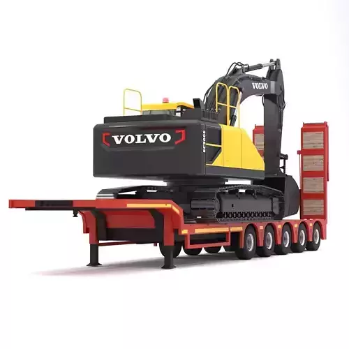 Lowboy Trailer with Excavator Volvo EC300E