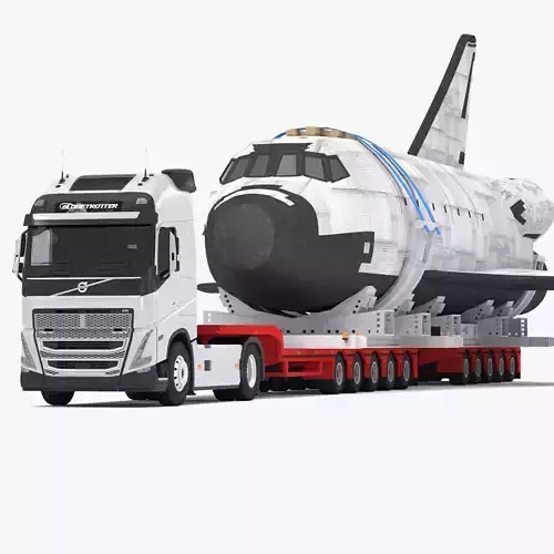 Volvo fh16 2021 and Lowboy Trailer with Space Shuttle 3D model