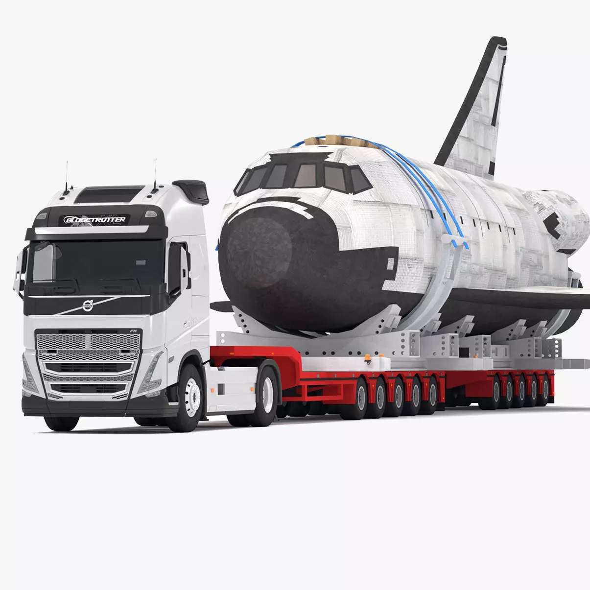 Volvo fh16 2021 and Lowboy Trailer with Space Shuttle 3D model