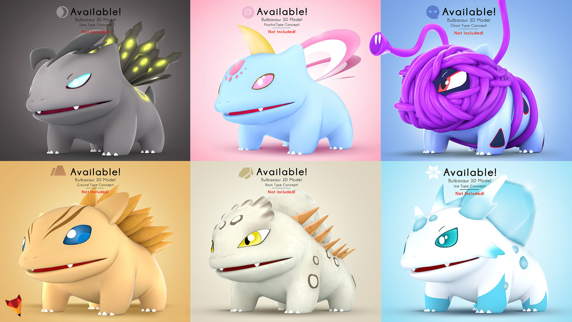 Pokemon Bulbasaur Bug Type Concept Low-poly 3D model_18