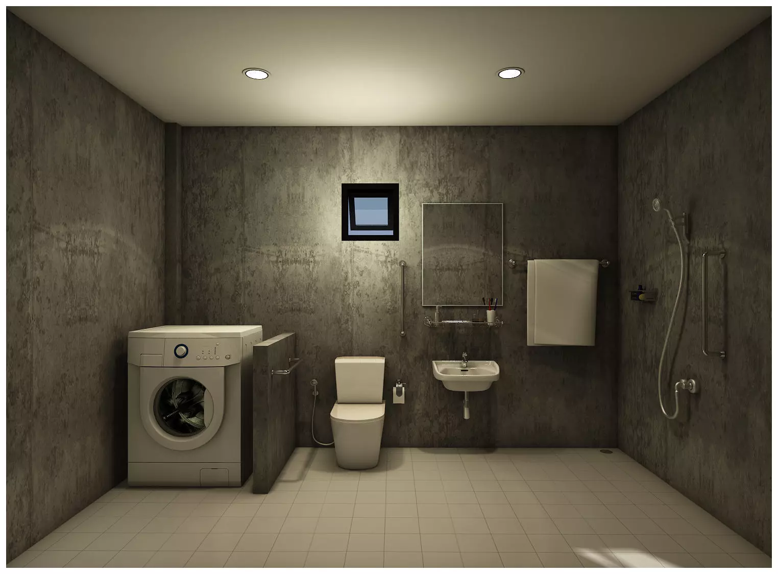 bathroom 6 with washing machine and sink 3D model_0