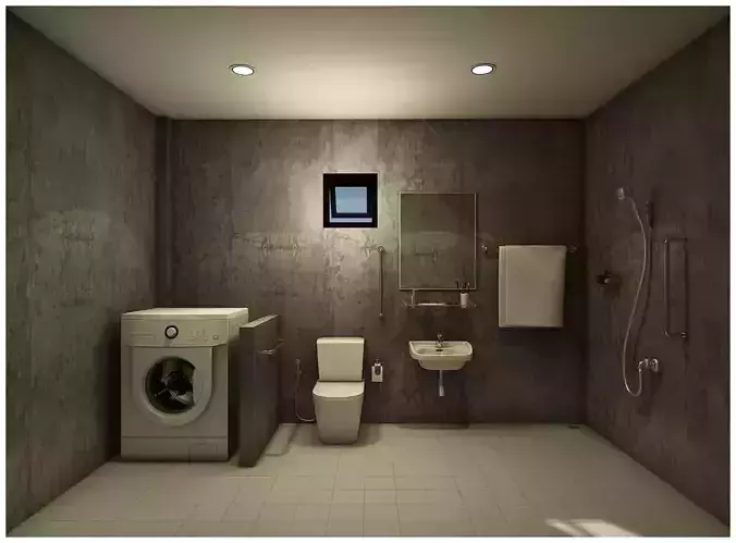 bathroom 6 with washing machine and sink 3D model