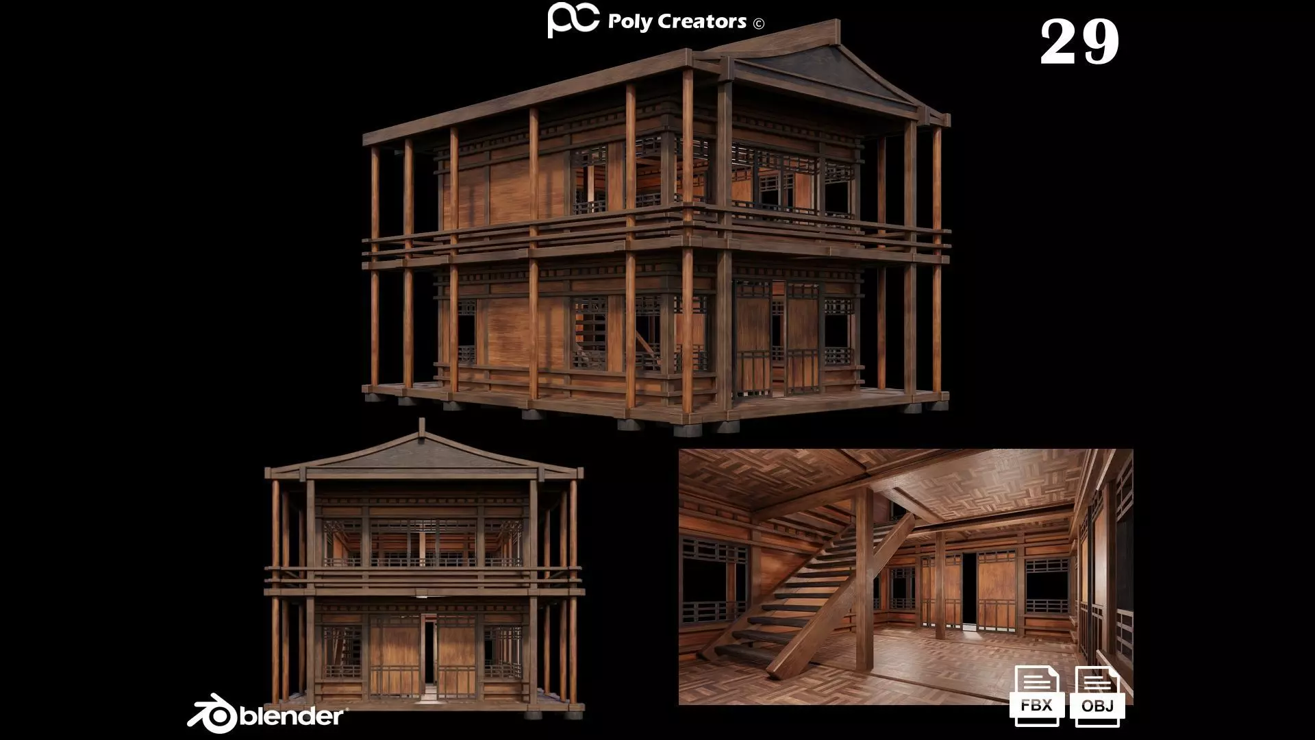 Medieval Houses 29- 4K Textures Game Ready Low-poly 3D model_0