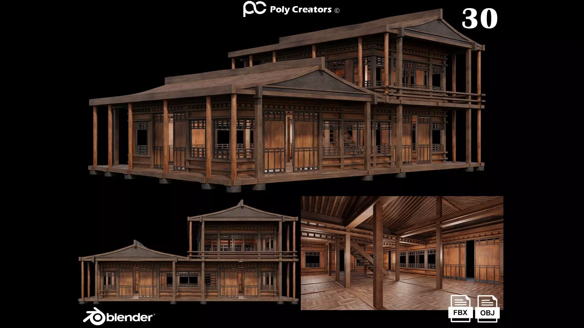 Medieval Houses 30- 4K Textures Game Ready Low-poly 3D model_0