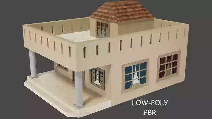 MODERN HOUSE LOWPOLY PBR 3D MODEL Low-poly 3D model