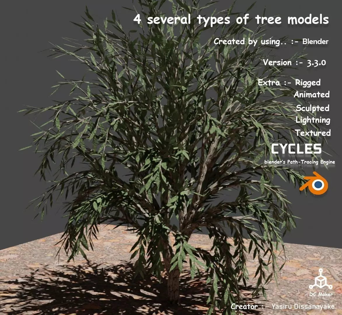 Tree 2 essential types of Free low-poly 3D model_0