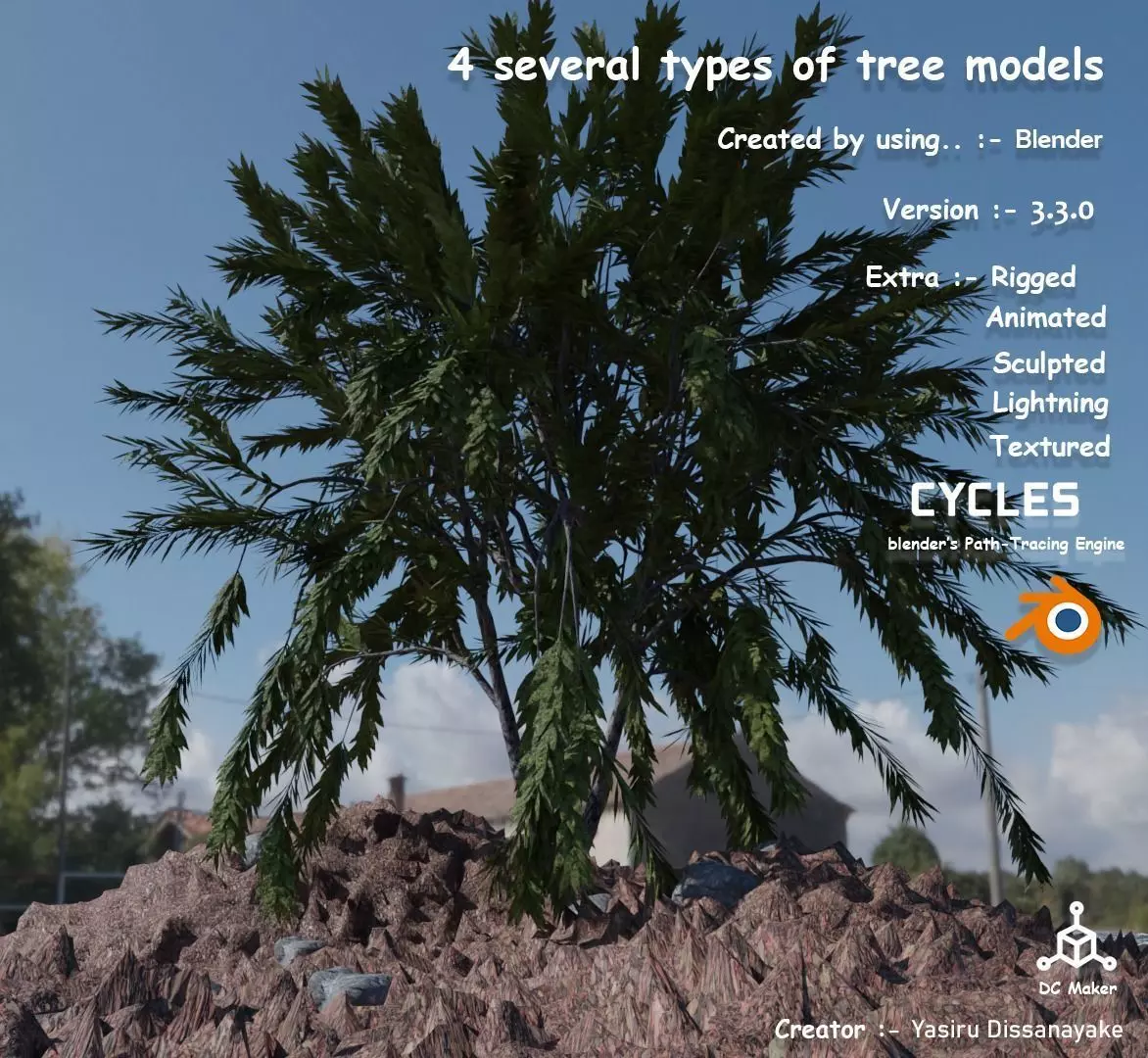 Tree 1 types of Free low-poly 3D model_0