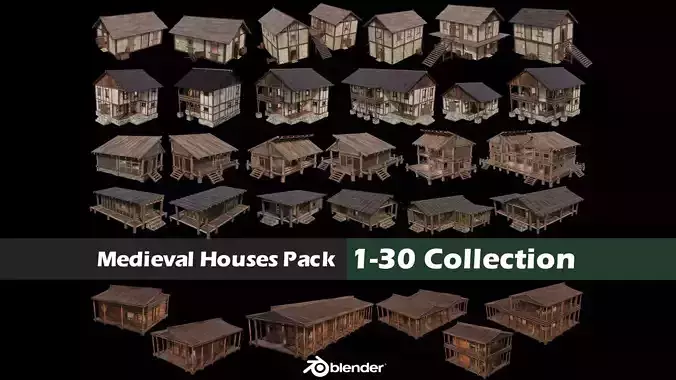 Medieval Houses 1-30 Collection - 4K Textures Game Ready Low-poly 3D model