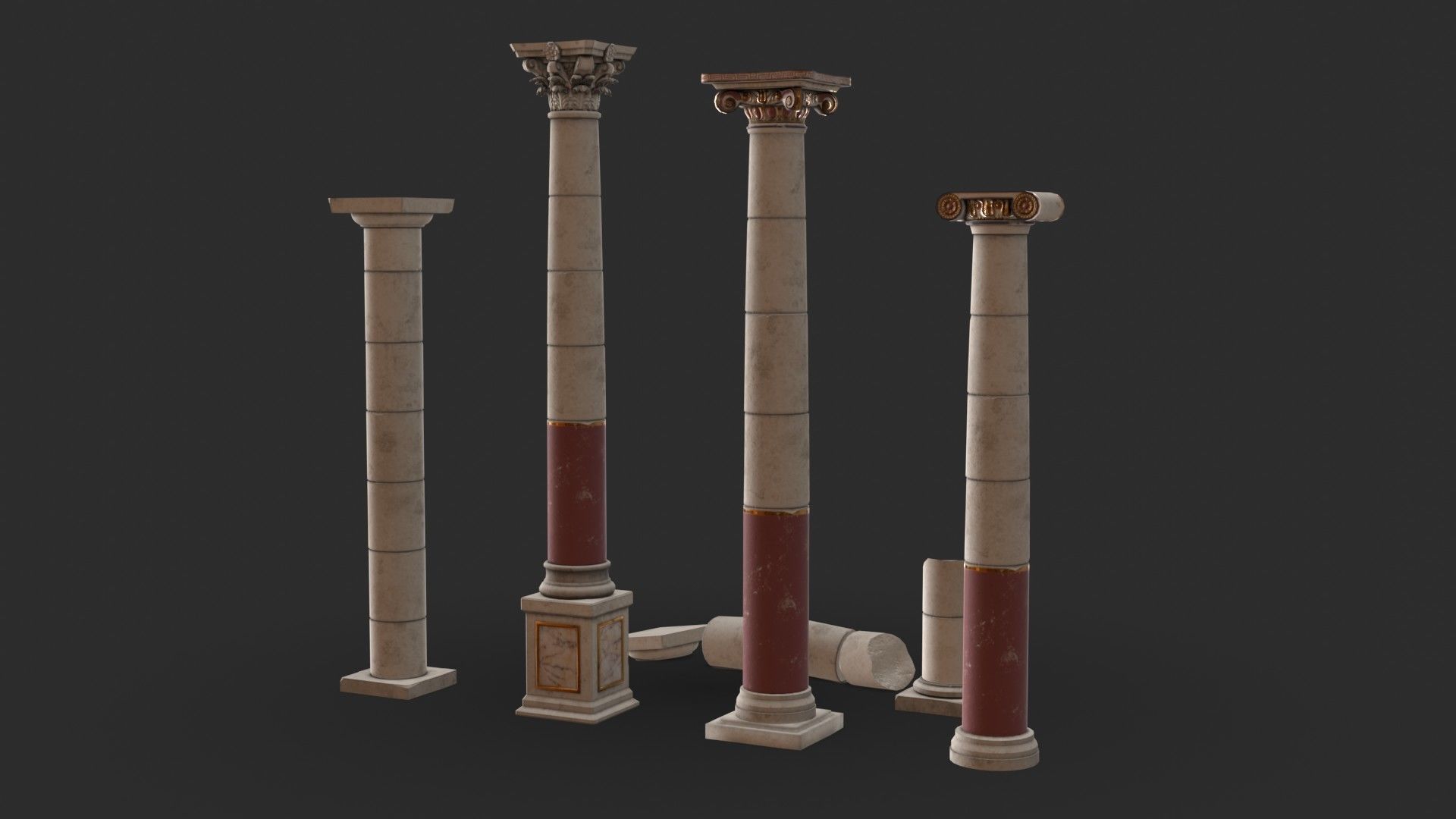 Columns Modular 02 Low-poly 3D model_3