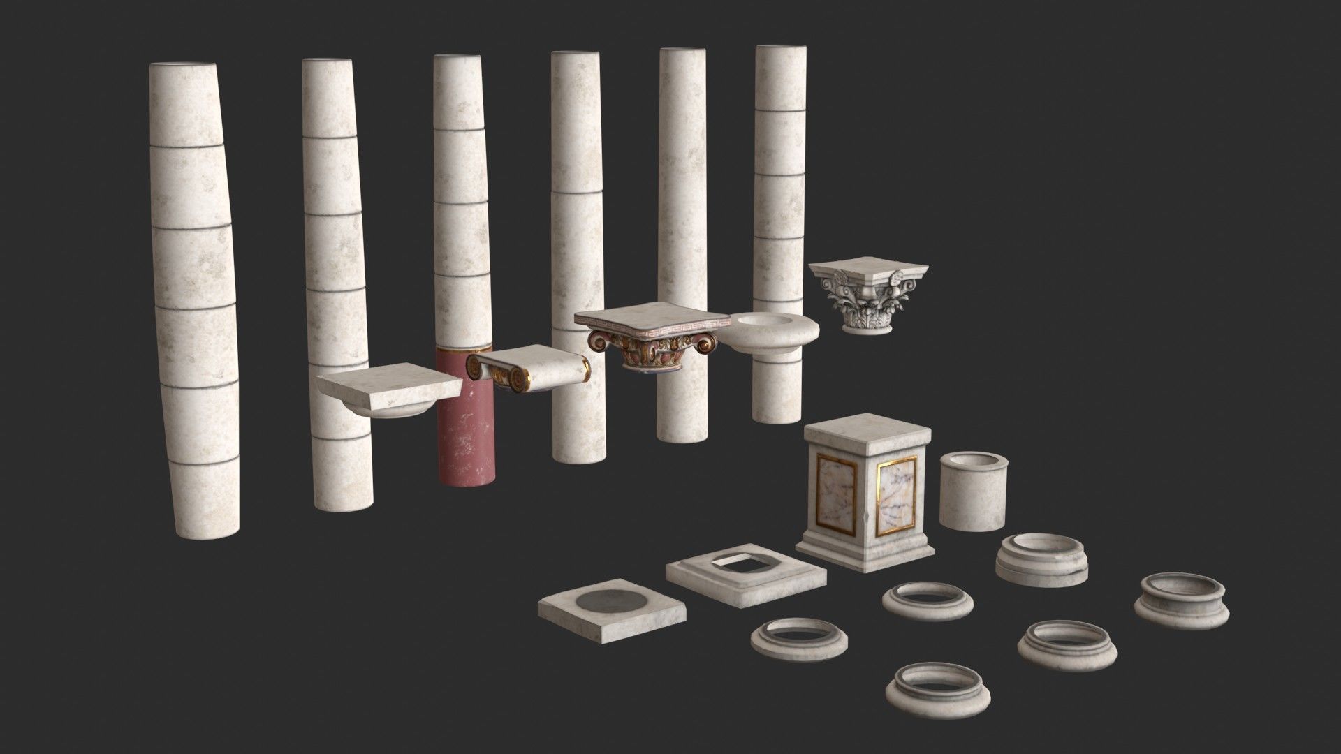 Columns Modular 02 Low-poly 3D model_8