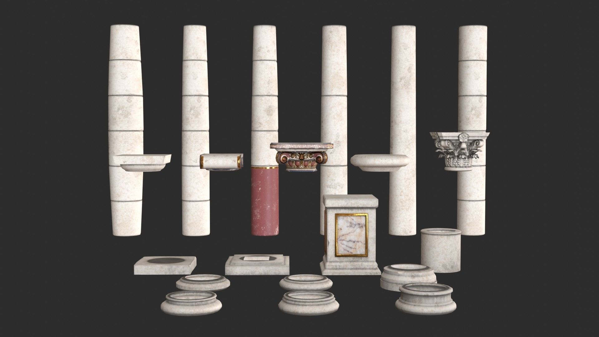 Columns Modular 02 Low-poly 3D model_9