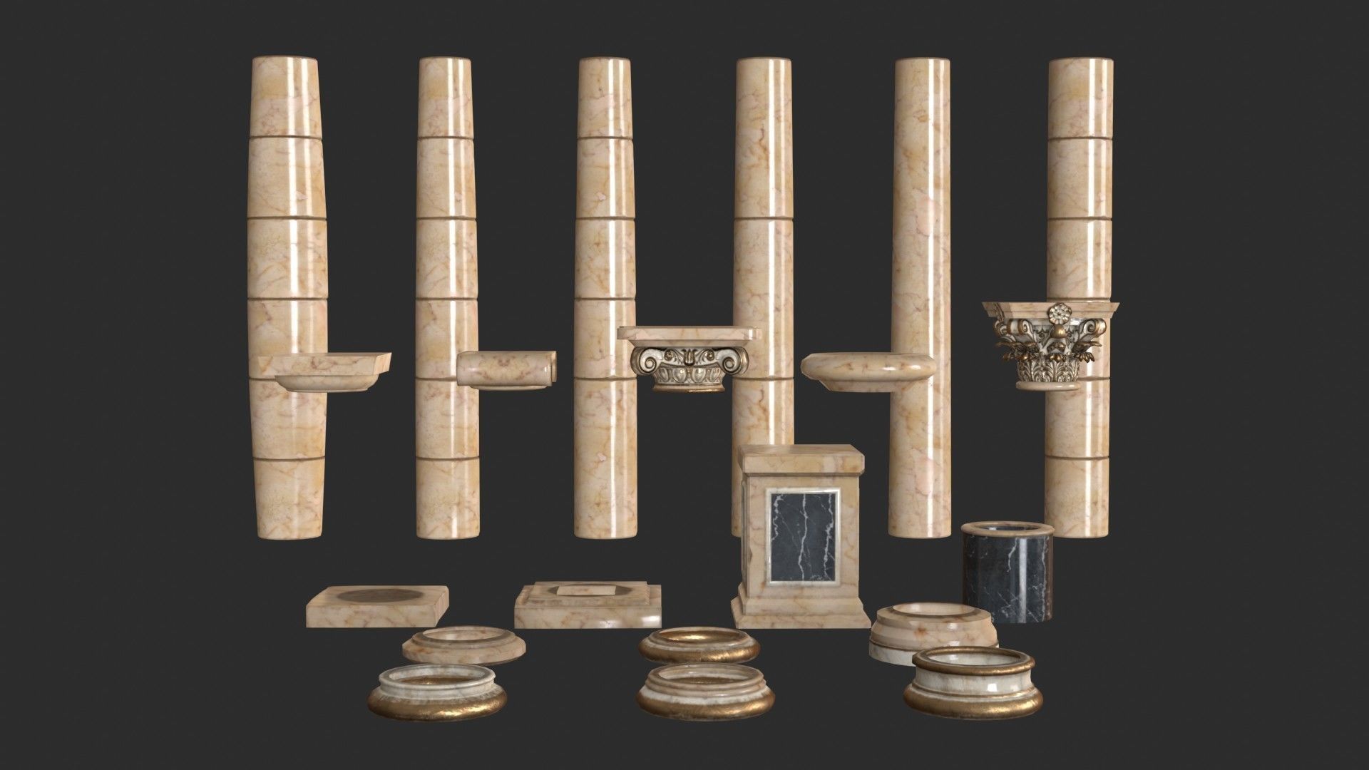 Columns Modular 03 Low-poly 3D model_9