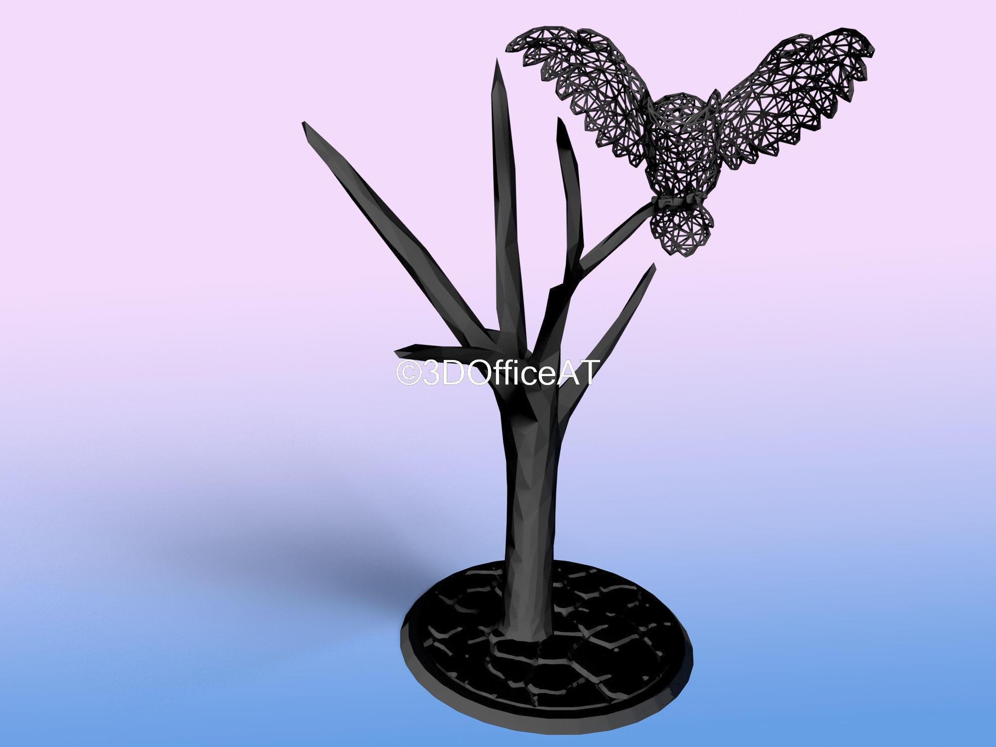 Owl on tree in voronoi like style 3D print model_8
