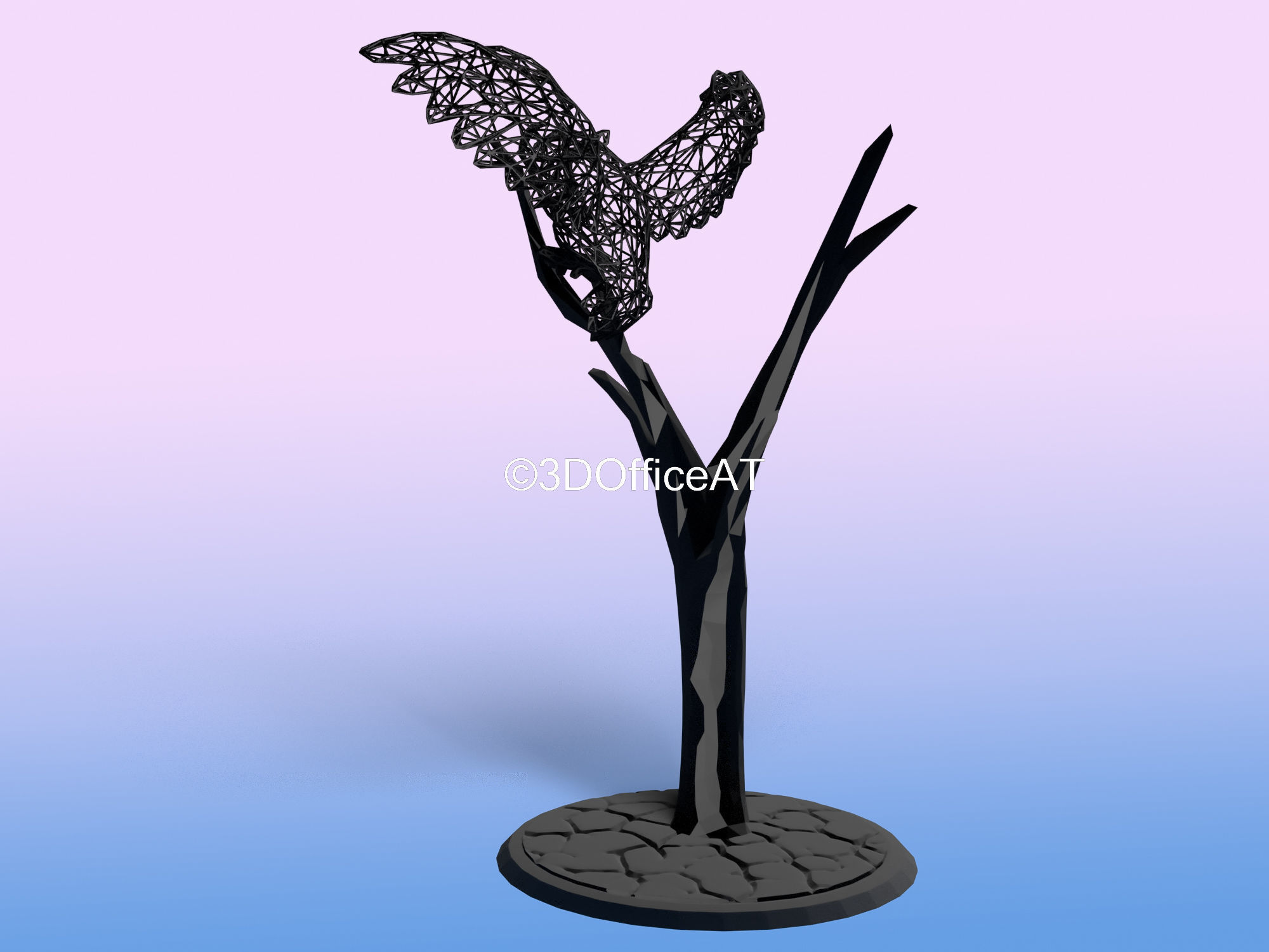 Owl on tree in voronoi like style 3D print model_7