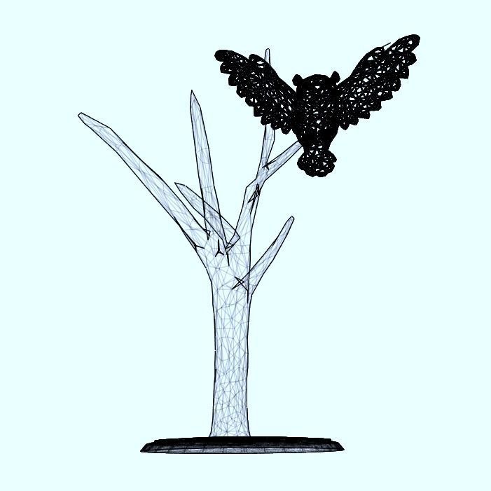 Owl on tree in voronoi like style 3D print model_2