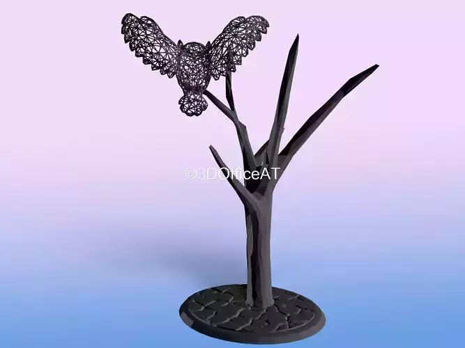 Owl on tree in voronoi like style 3D print model