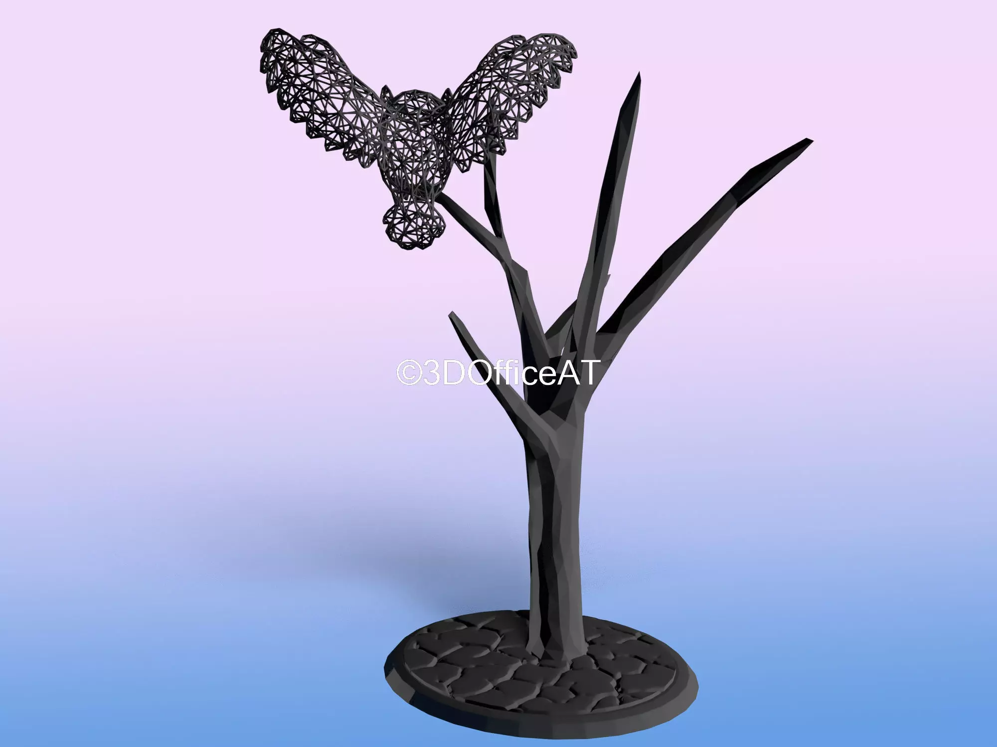 Owl on tree in voronoi like style 3D print model_0