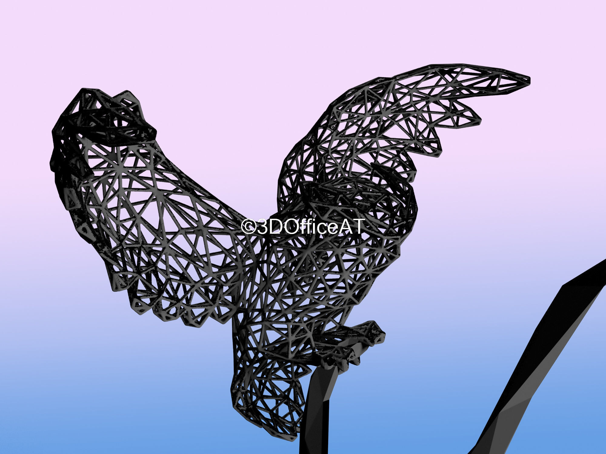 Owl on tree in voronoi like style 3D print model_12