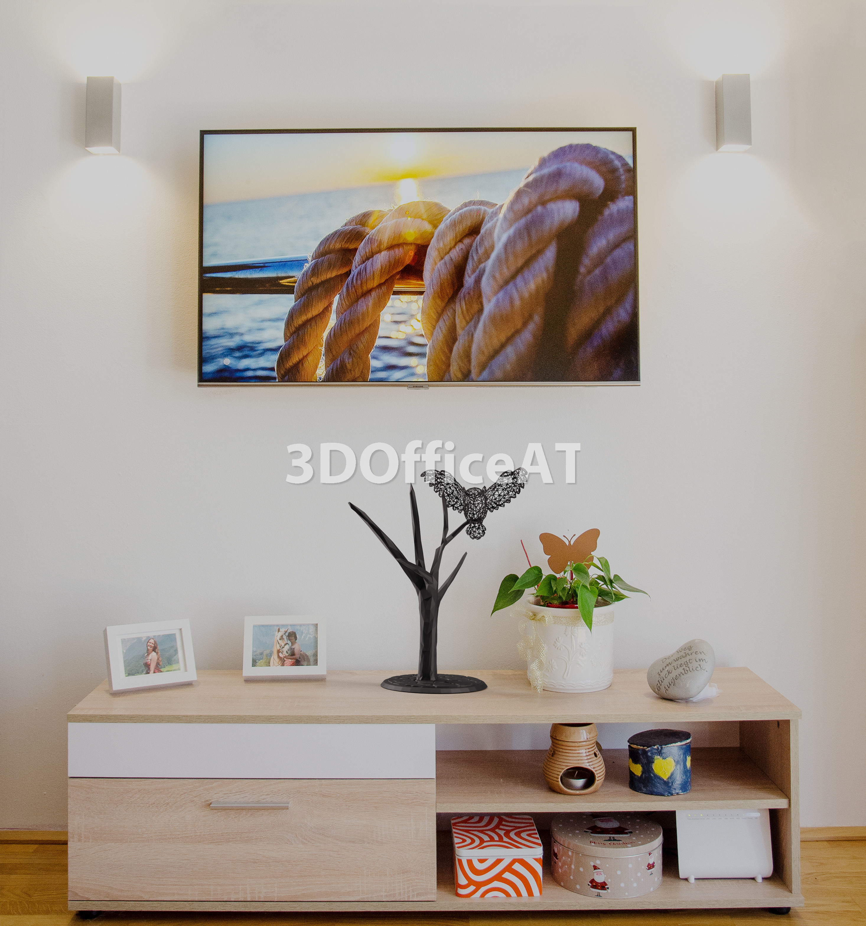 Owl on tree in voronoi like style 3D print model_1