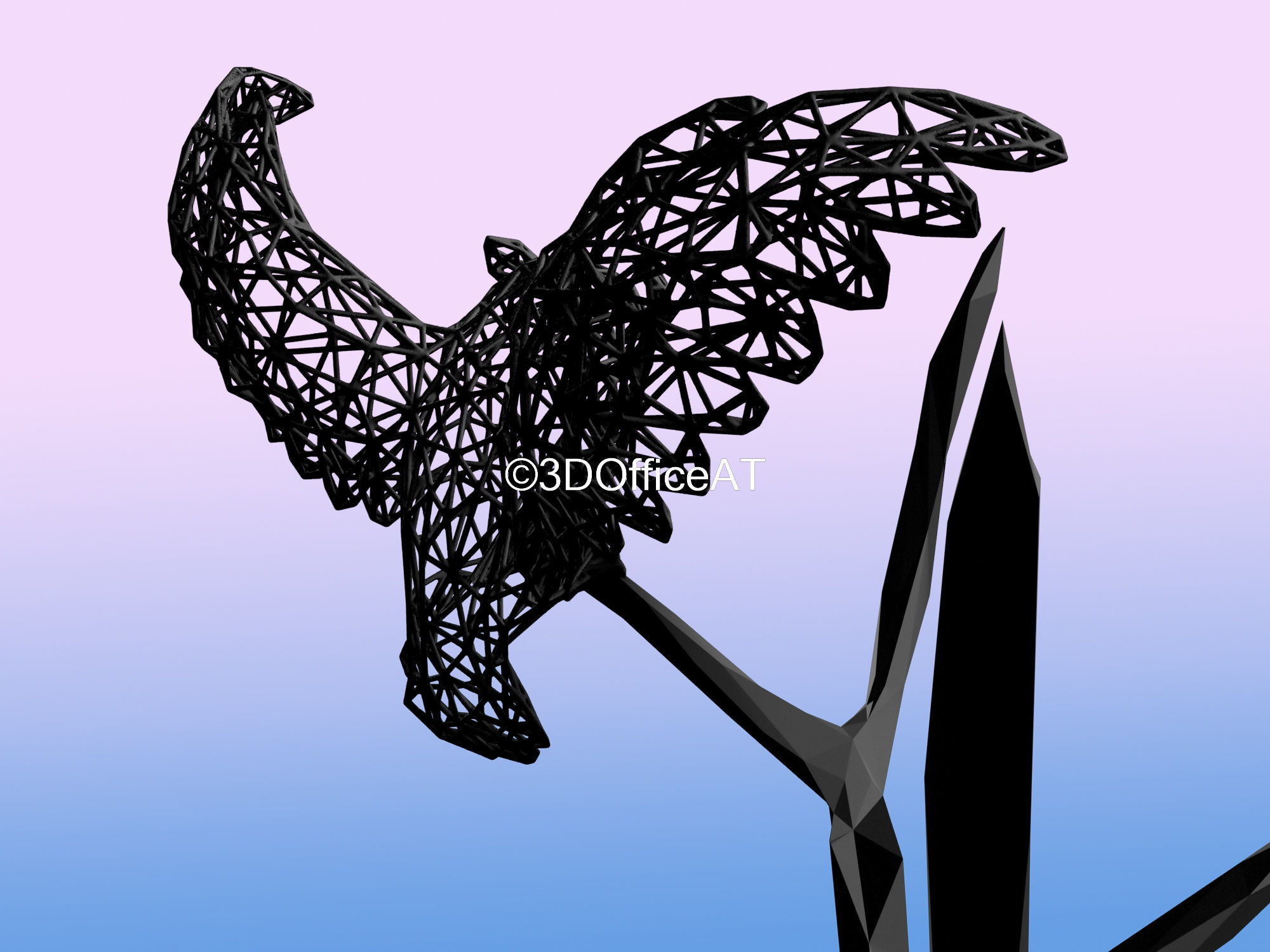 Owl on tree in voronoi like style 3D print model_10