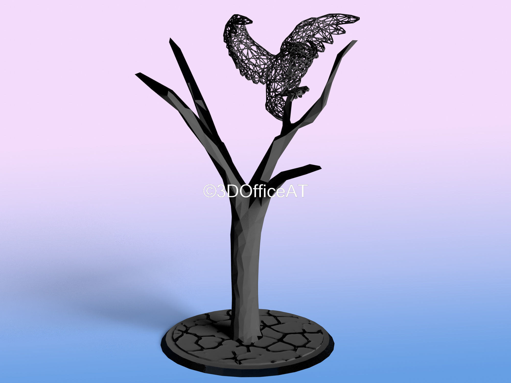 Owl on tree in voronoi like style 3D print model_5
