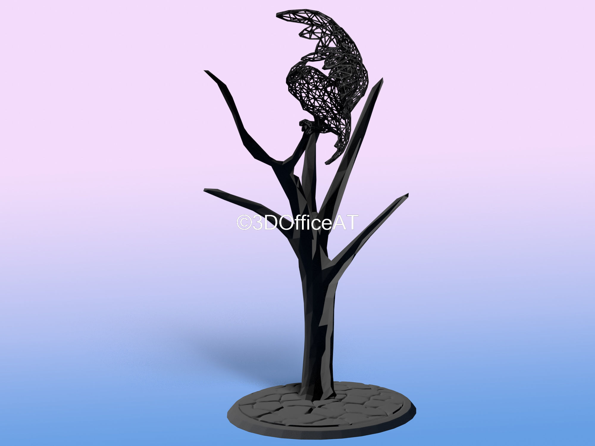Owl on tree in voronoi like style 3D print model_4