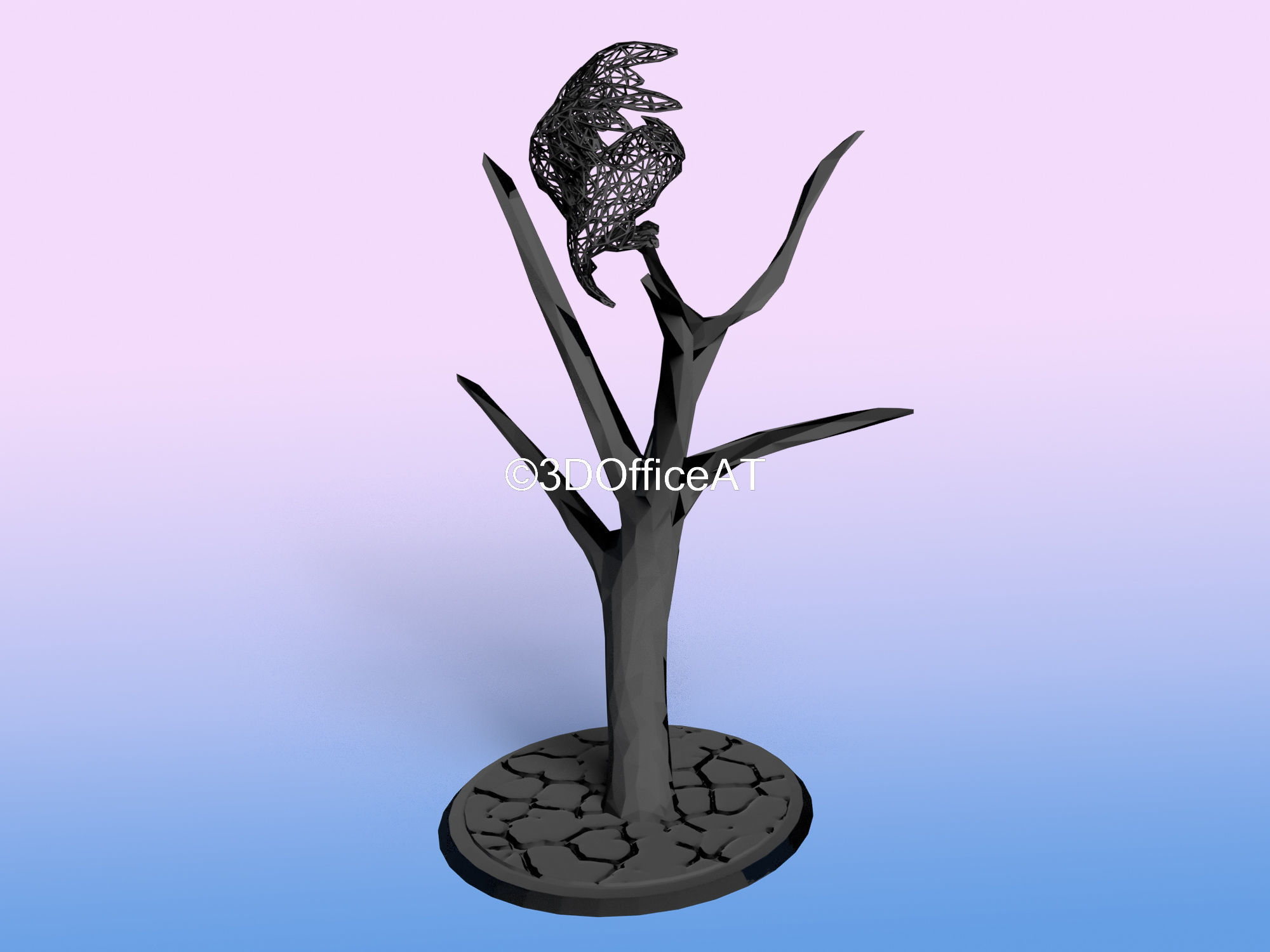Owl on tree in voronoi like style 3D print model_3