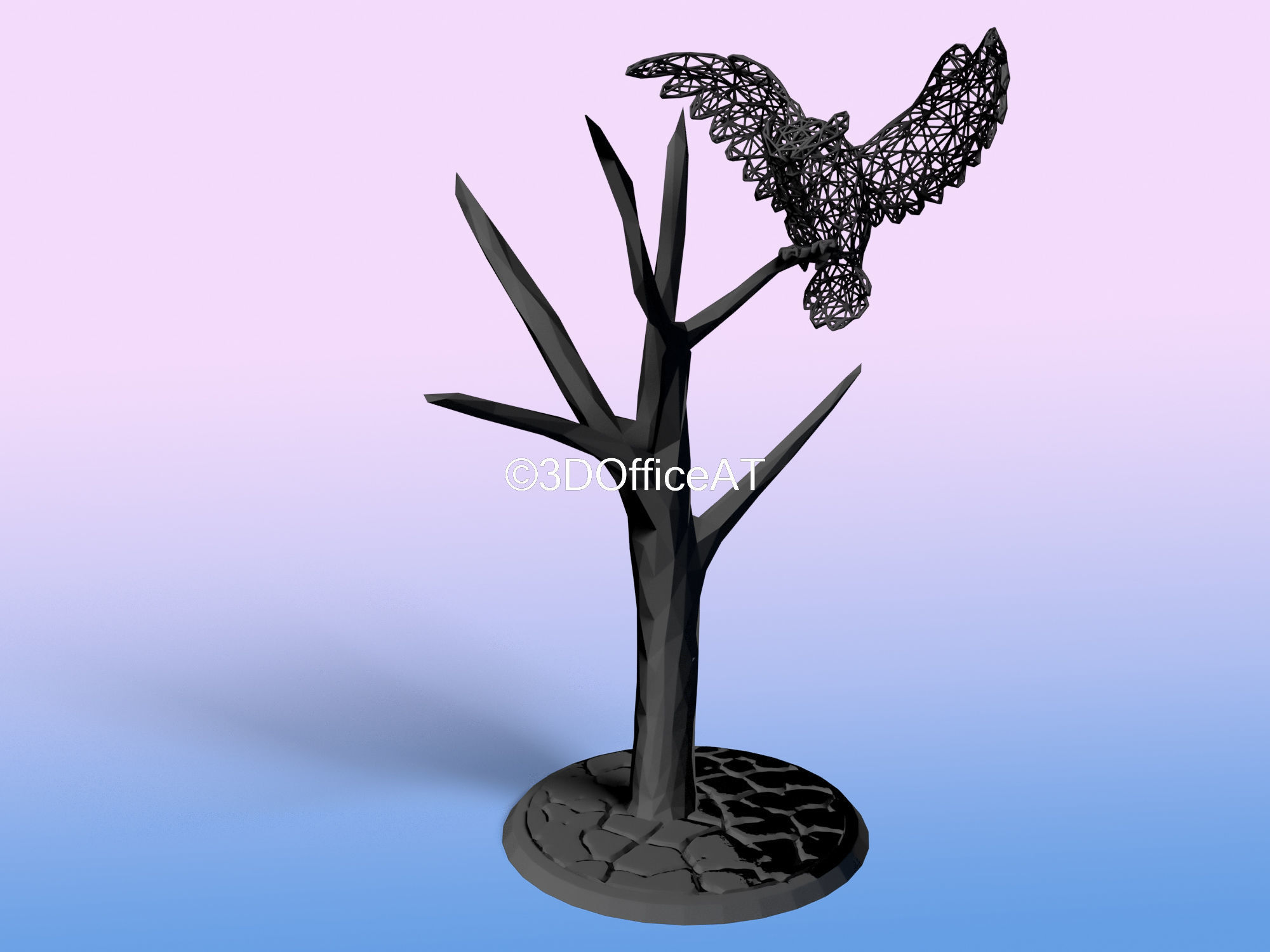 Owl on tree in voronoi like style 3D print model_9