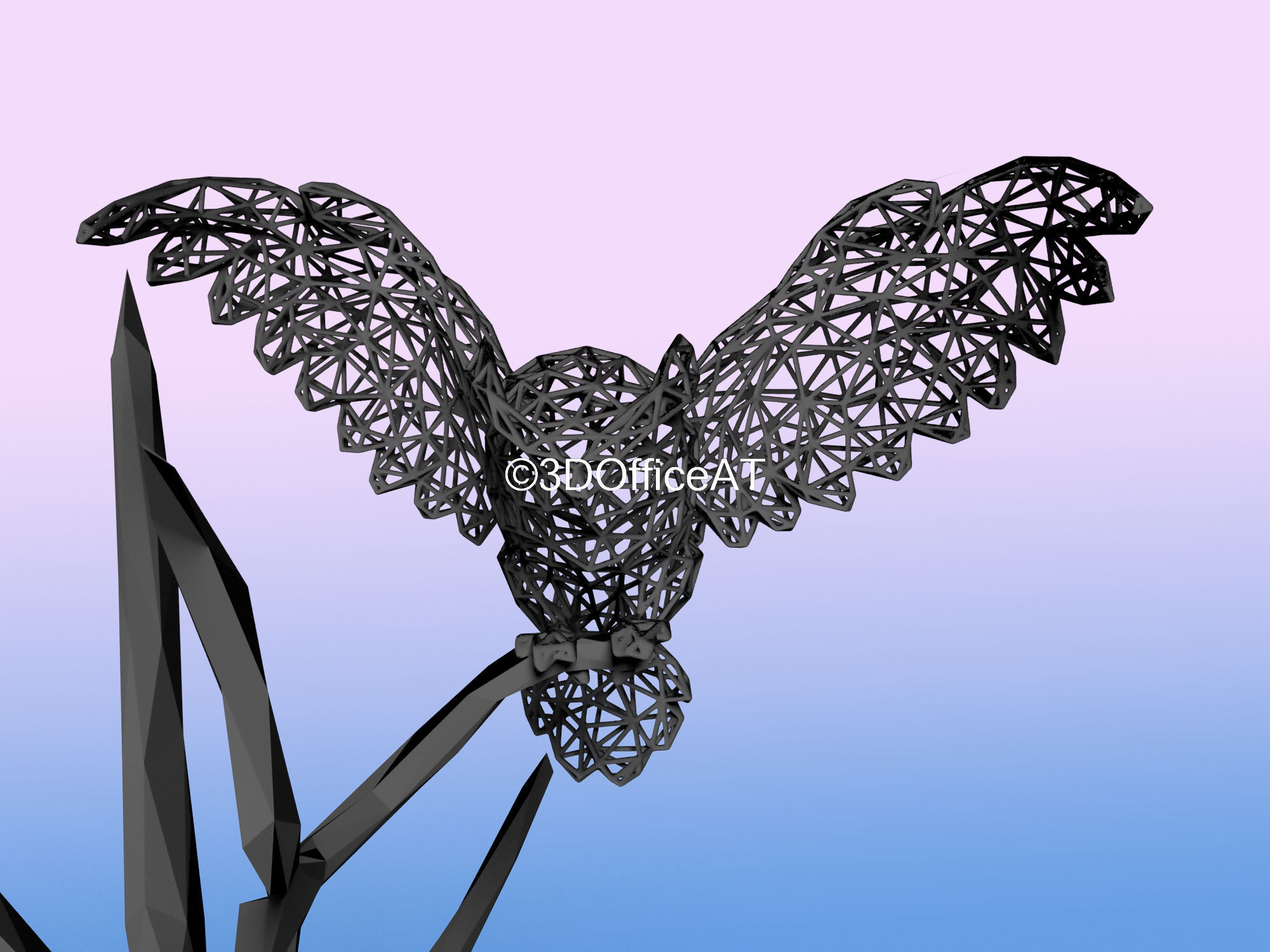 Owl on tree in voronoi like style 3D print model_13