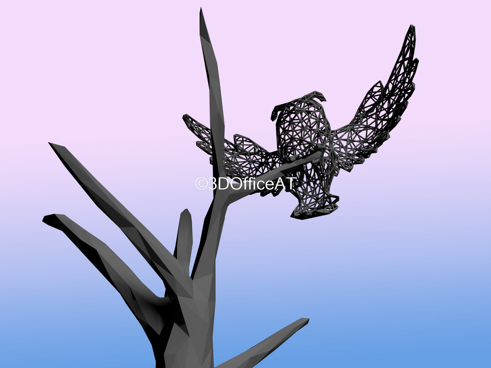 Owl on tree in voronoi like style 3D print model_6