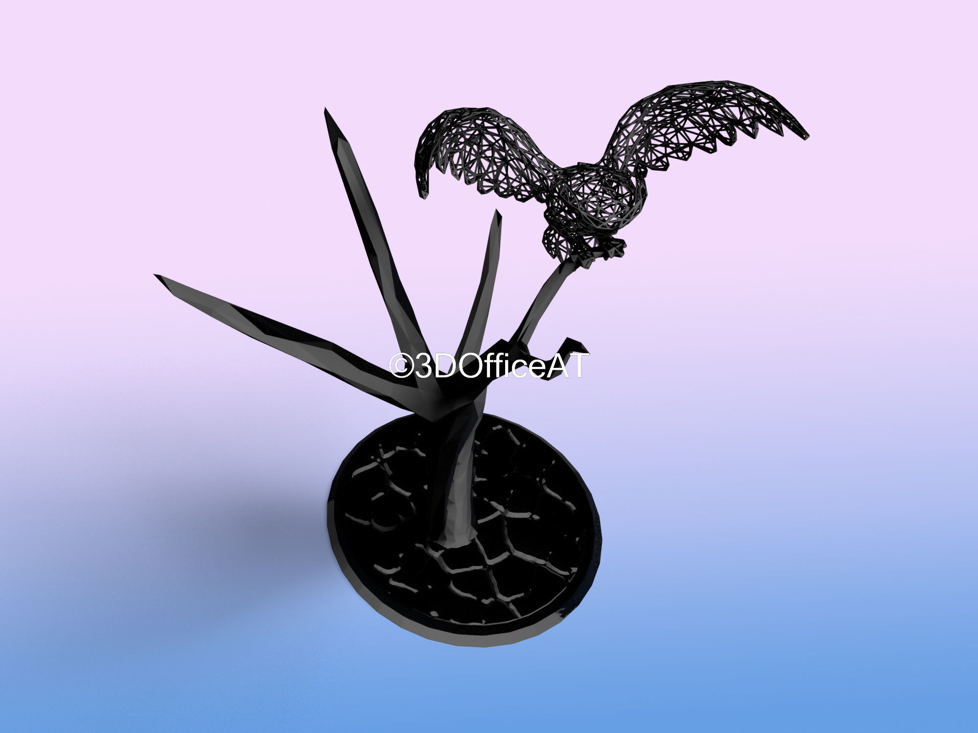 Owl on tree in voronoi like style 3D print model_11