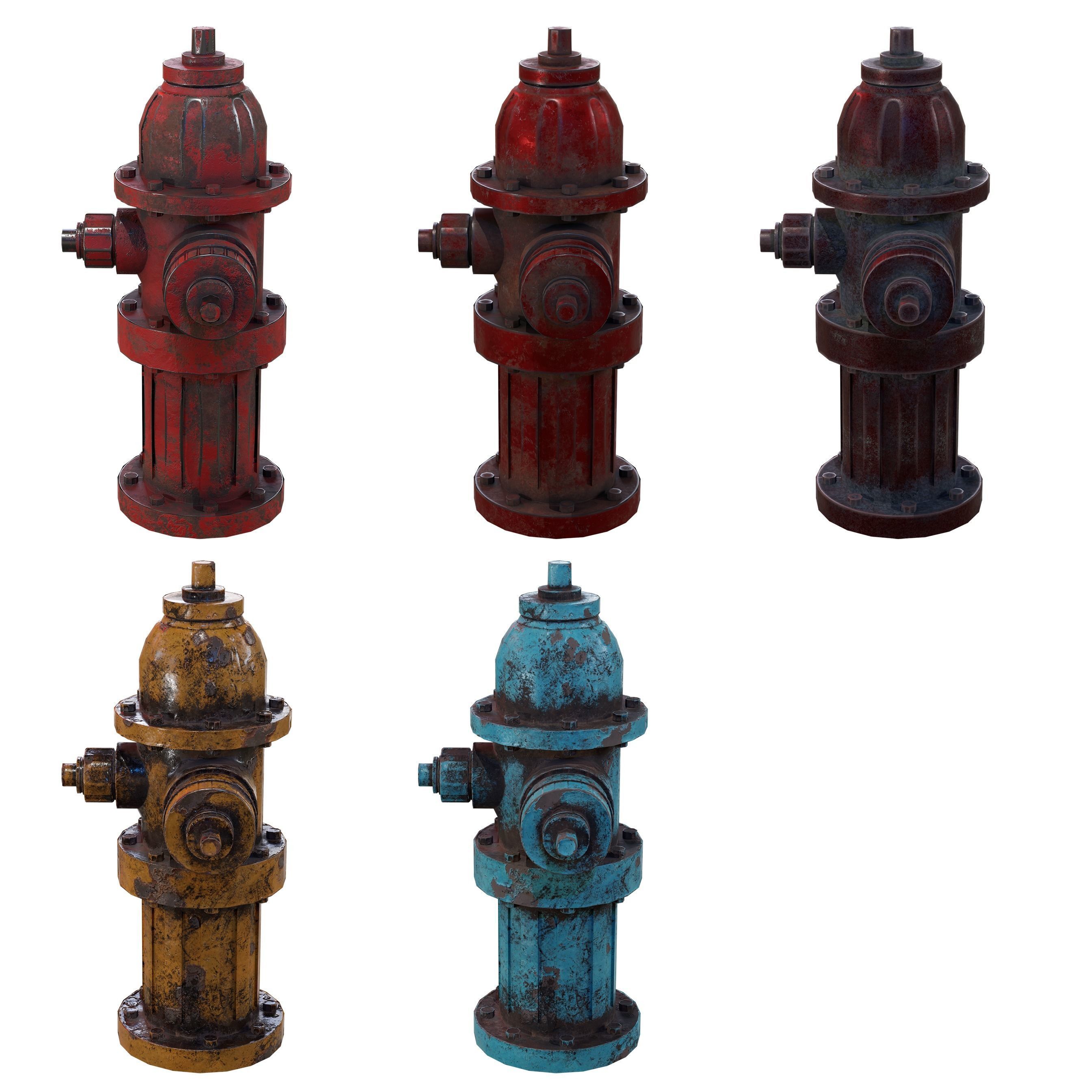 Fire Hydrant Multicolor Low-poly 3D model_2