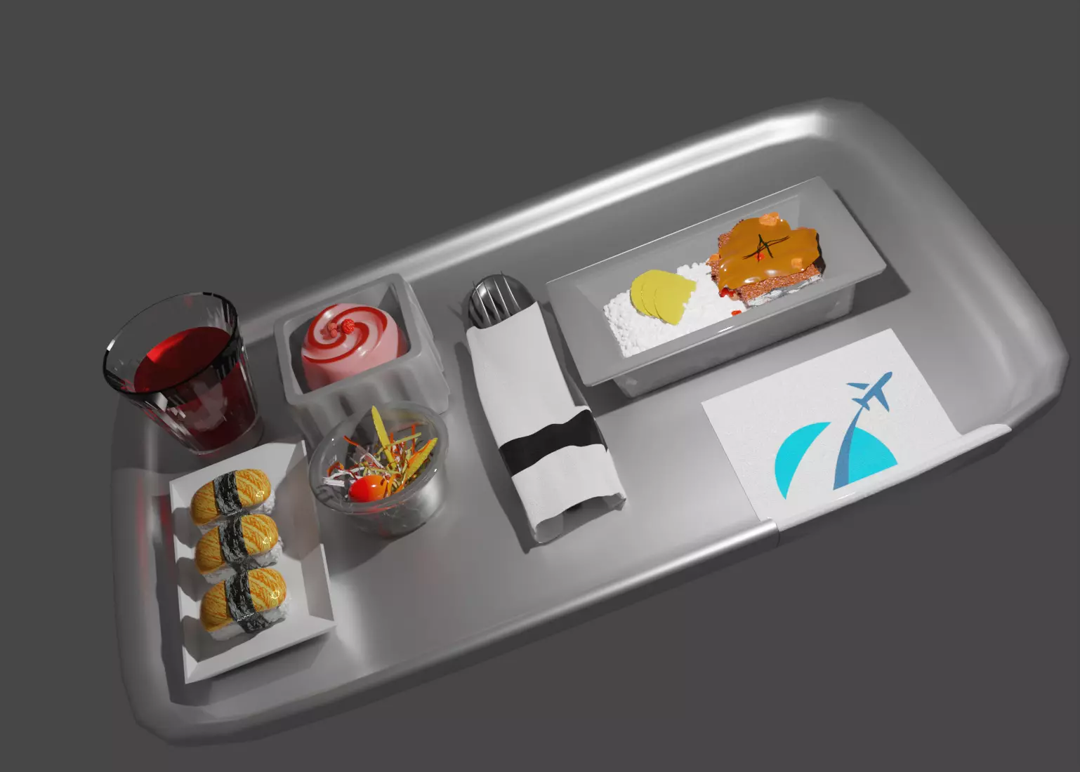 Economic Japanese Flight Food Set Low-poly 3D model