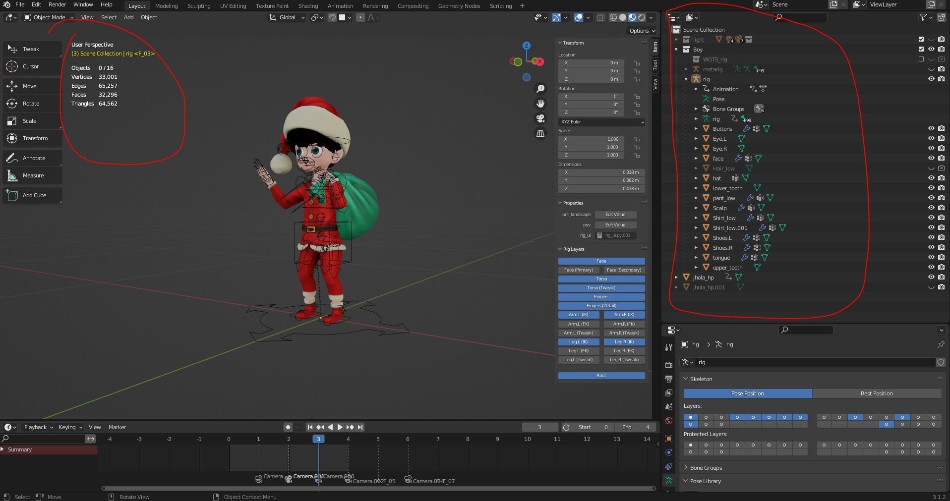 Cartoon Santa Boy Rigged in Blender  Low-poly 3D model_22