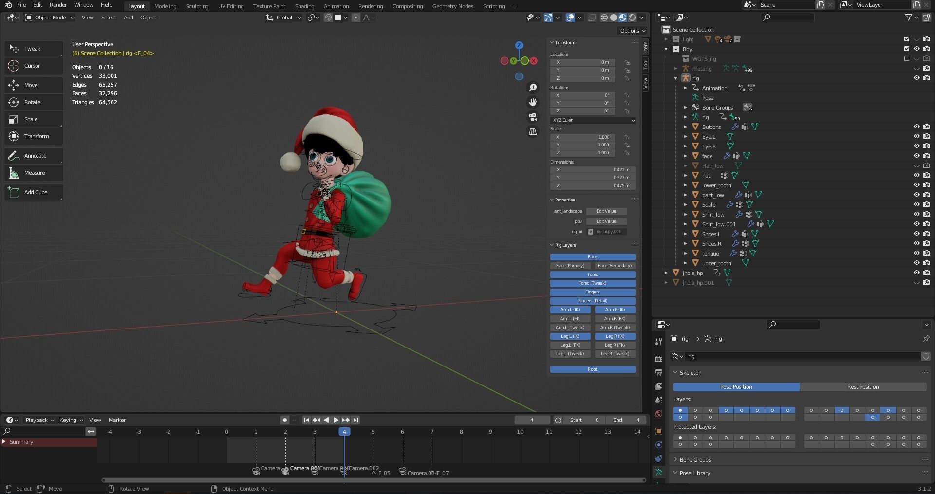Cartoon Santa Boy Rigged in Blender  Low-poly 3D model_24