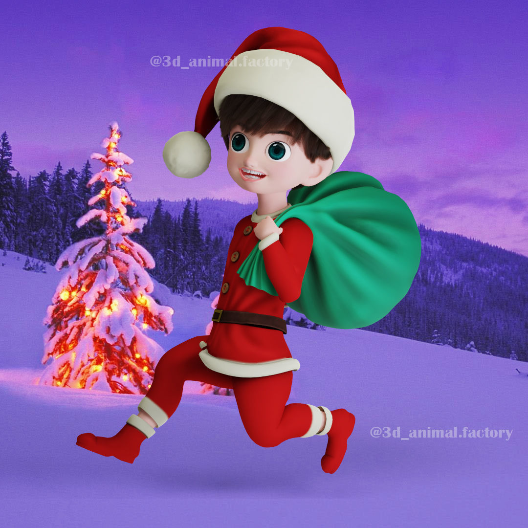 Cartoon Santa Boy Rigged in Blender  Low-poly 3D model_13