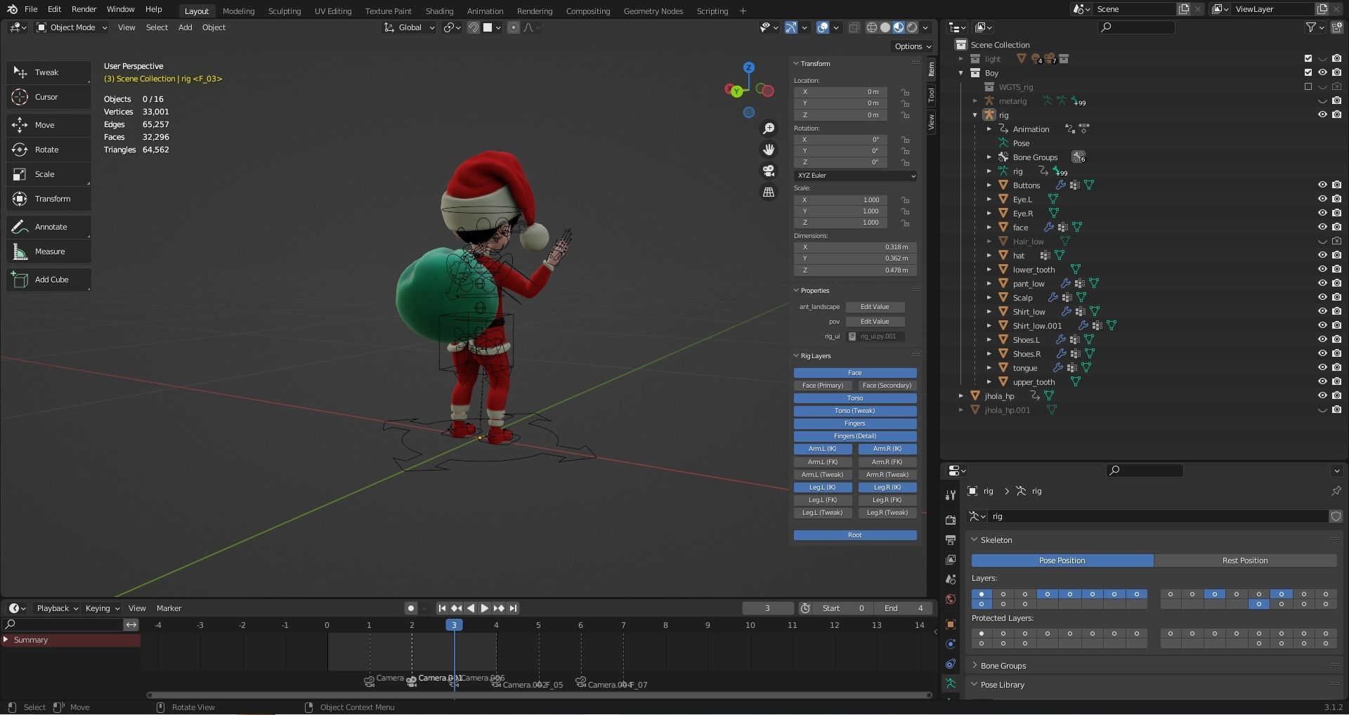 Cartoon Santa Boy Rigged in Blender  Low-poly 3D model_23