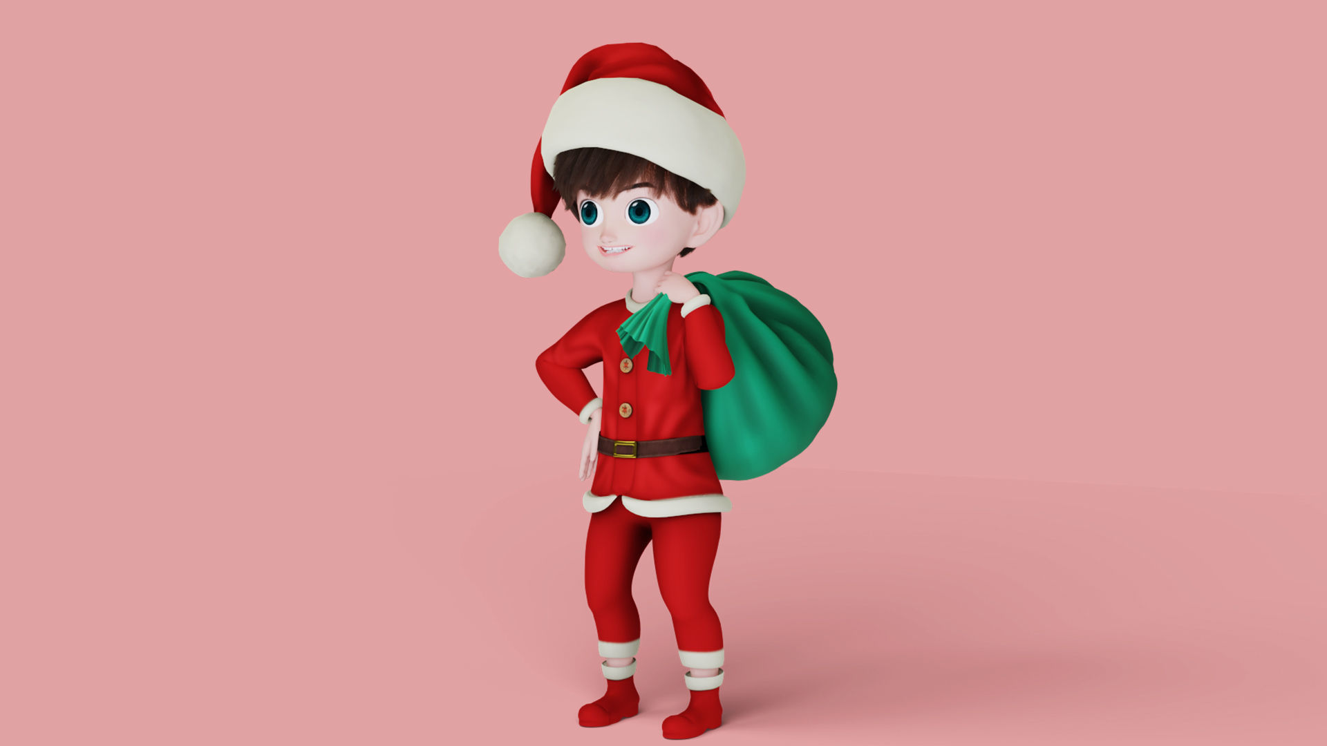 Cartoon Santa Boy Rigged in Blender  Low-poly 3D model_2