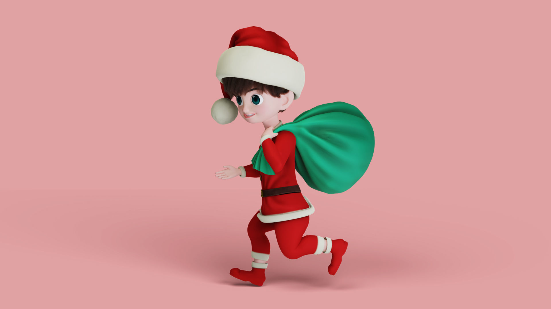 Cartoon Santa Boy Rigged in Blender  Low-poly 3D model_3