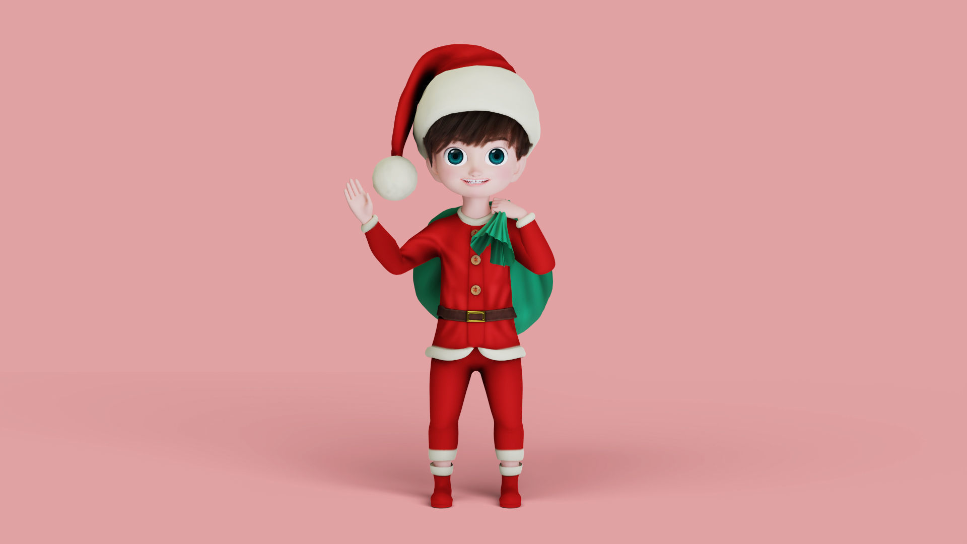 Cartoon Santa Boy Rigged in Blender  Low-poly 3D model_4