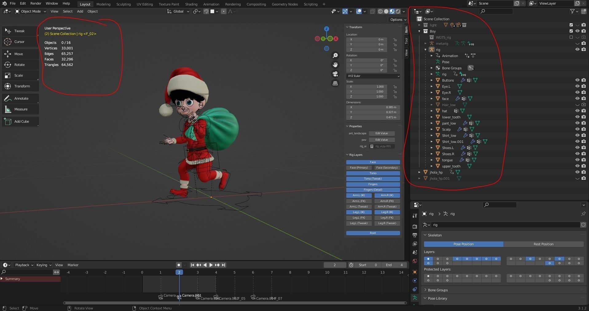 Cartoon Santa Boy Rigged in Blender  Low-poly 3D model_21