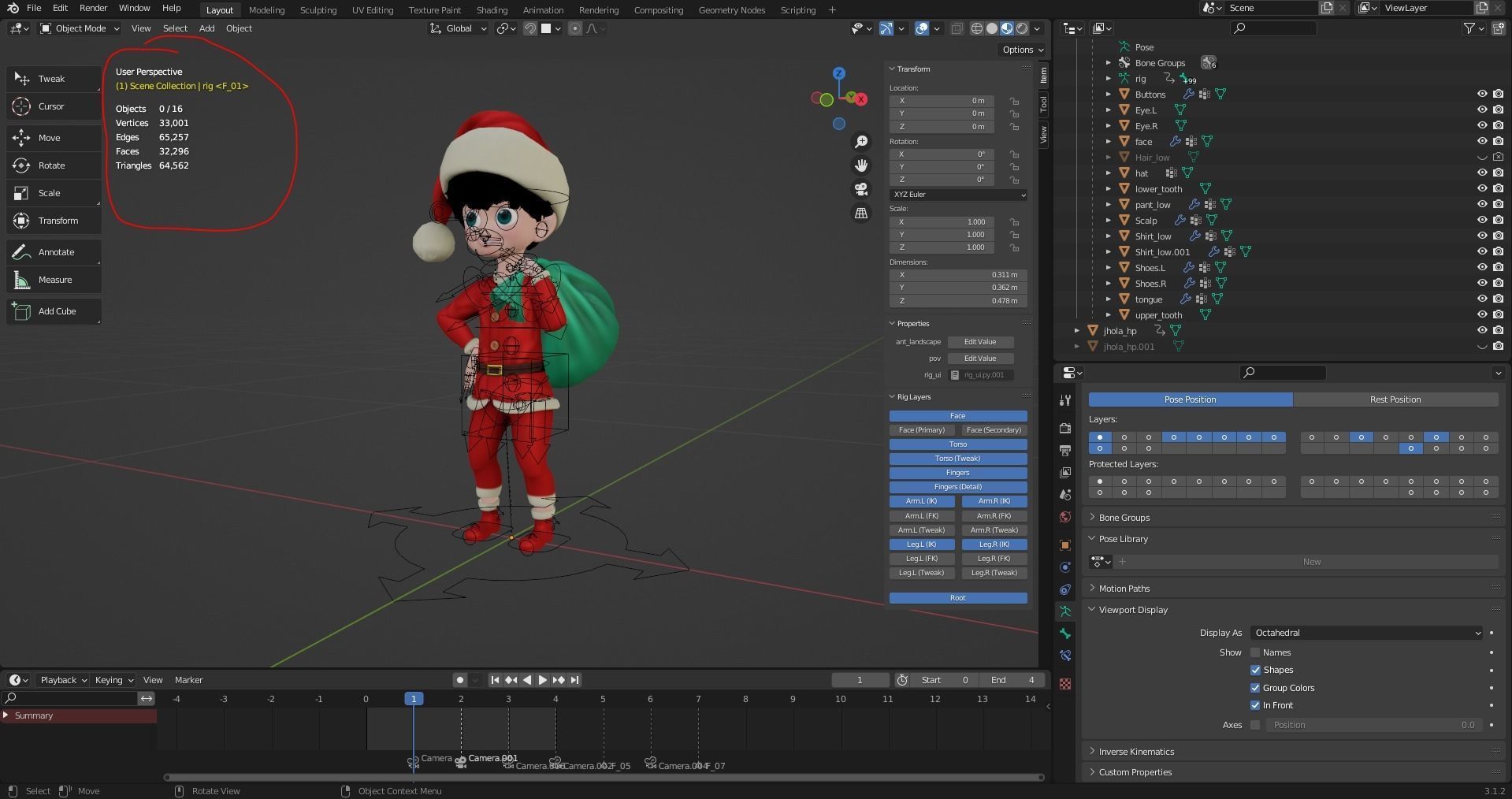 Cartoon Santa Boy Rigged in Blender  Low-poly 3D model_20