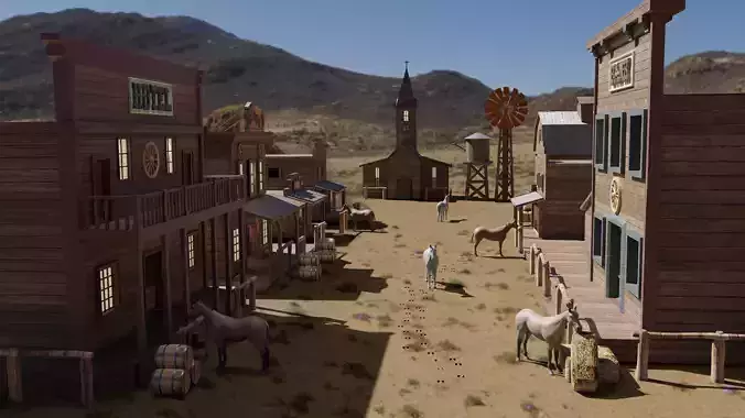 western cowboy village in kit Low-poly 3D model